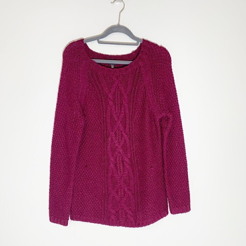 Talbots Womens Berry Purple Cable Knit‎ Wool Blend Sweater Medium Honeycomb